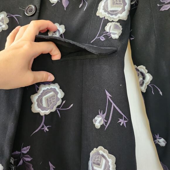 Karen Millen Midi Coat Black Embroidered Floral Women’s Size UK 10 US 4 Vamp - Picture 7 of 11